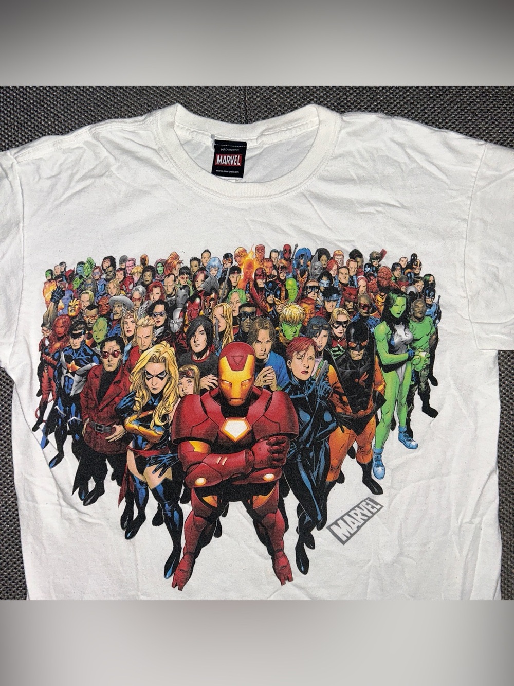 Marvel Mad Engine White Graphic T-Shirt - Superhero Cast Group Print